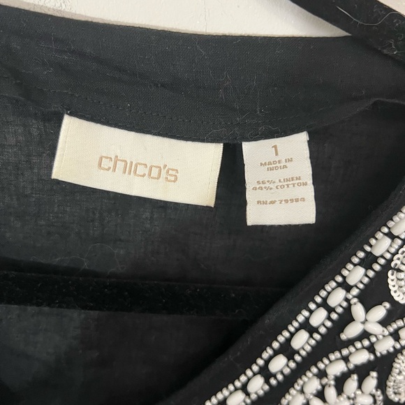 Chicos Black Linen cotton Blend Tunic Top Blouse Beaded Scoop Neck 3/4 Sleeve,1 - Picture 4 of 7